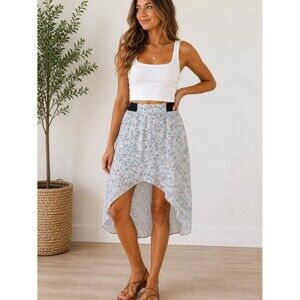 Love Fire Blue Floral Hi Low Skirt XL Boho Flowy Elastic Waist Festival Beach